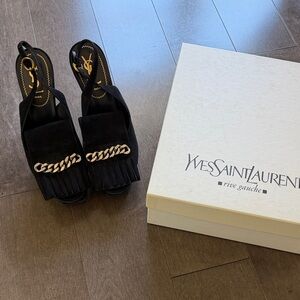 Yves Saint Laurent Black Heels with Gold Chain